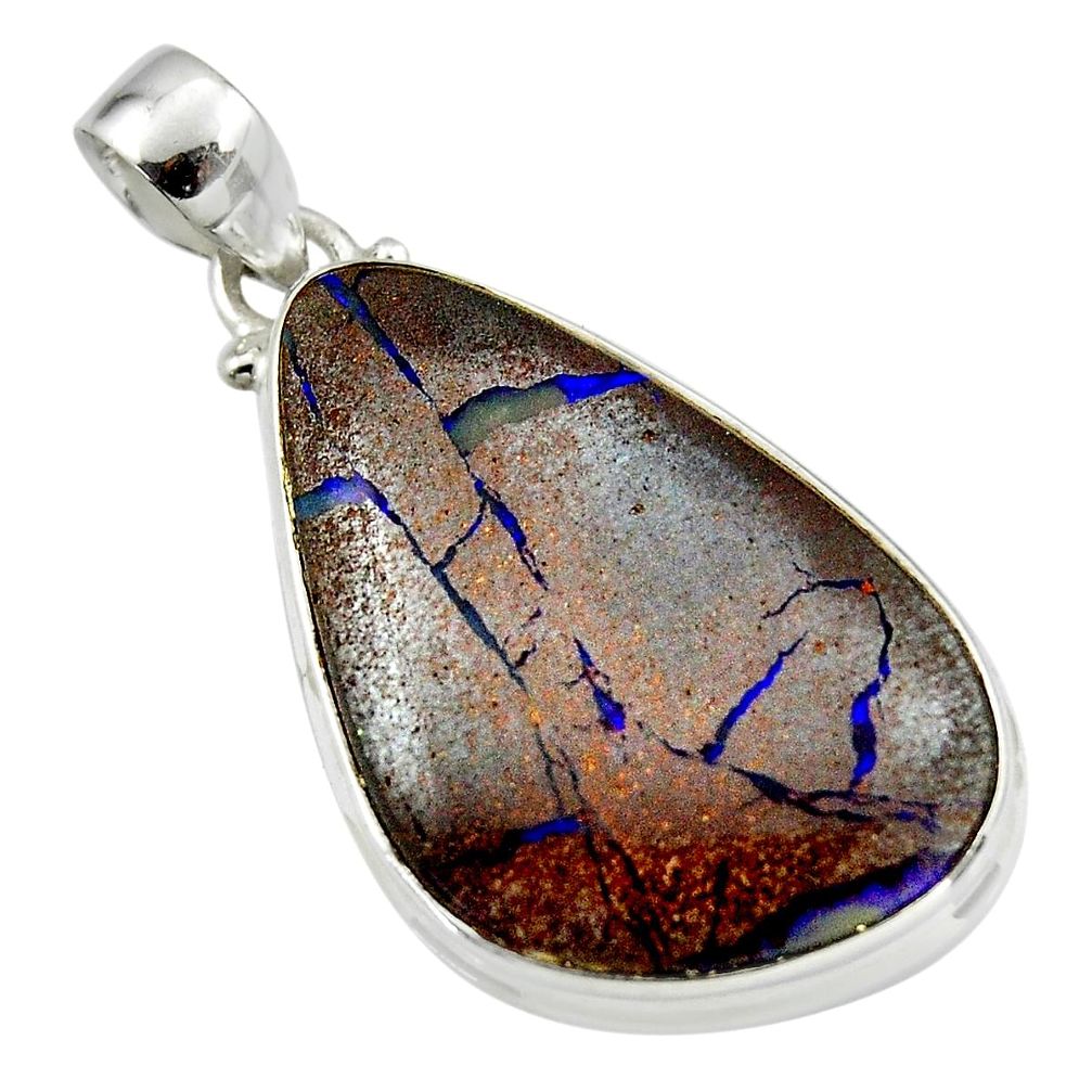 28.59cts natural brown boulder opal 925 sterling silver pendant jewelry r45168