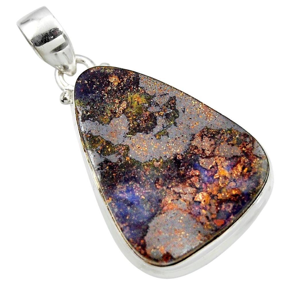 27.14cts natural brown boulder opal 925 sterling silver pendant jewelry r45184