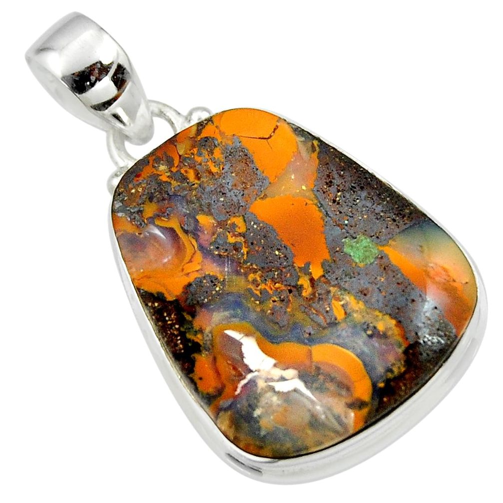 22.70cts natural brown boulder opal 925 sterling silver pendant jewelry r45195