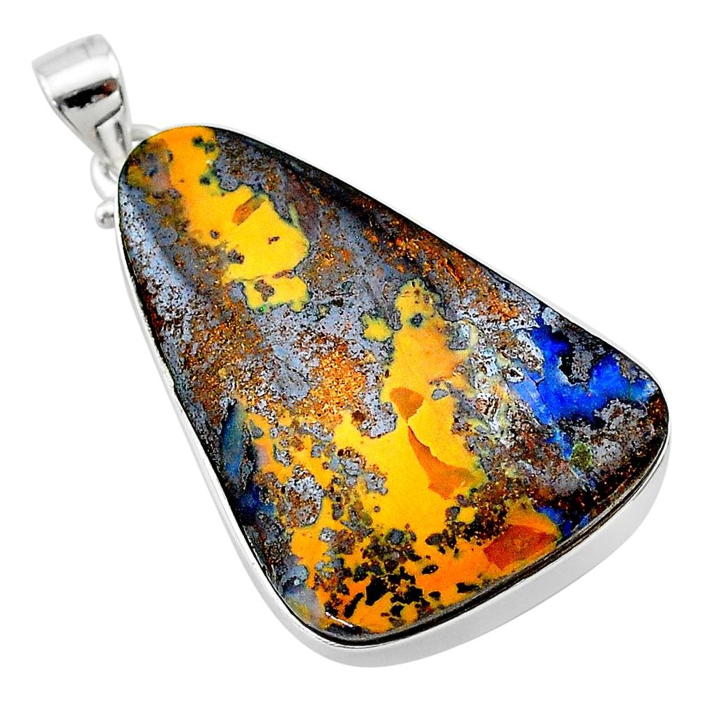 36.09cts natural brown boulder opal 925 sterling silver pendant jewelry t22321