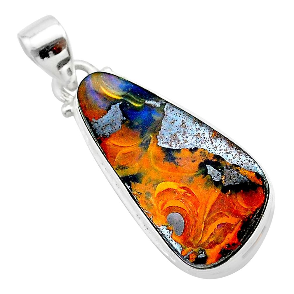 18.06cts natural brown boulder opal 925 sterling silver pendant jewelry t22326