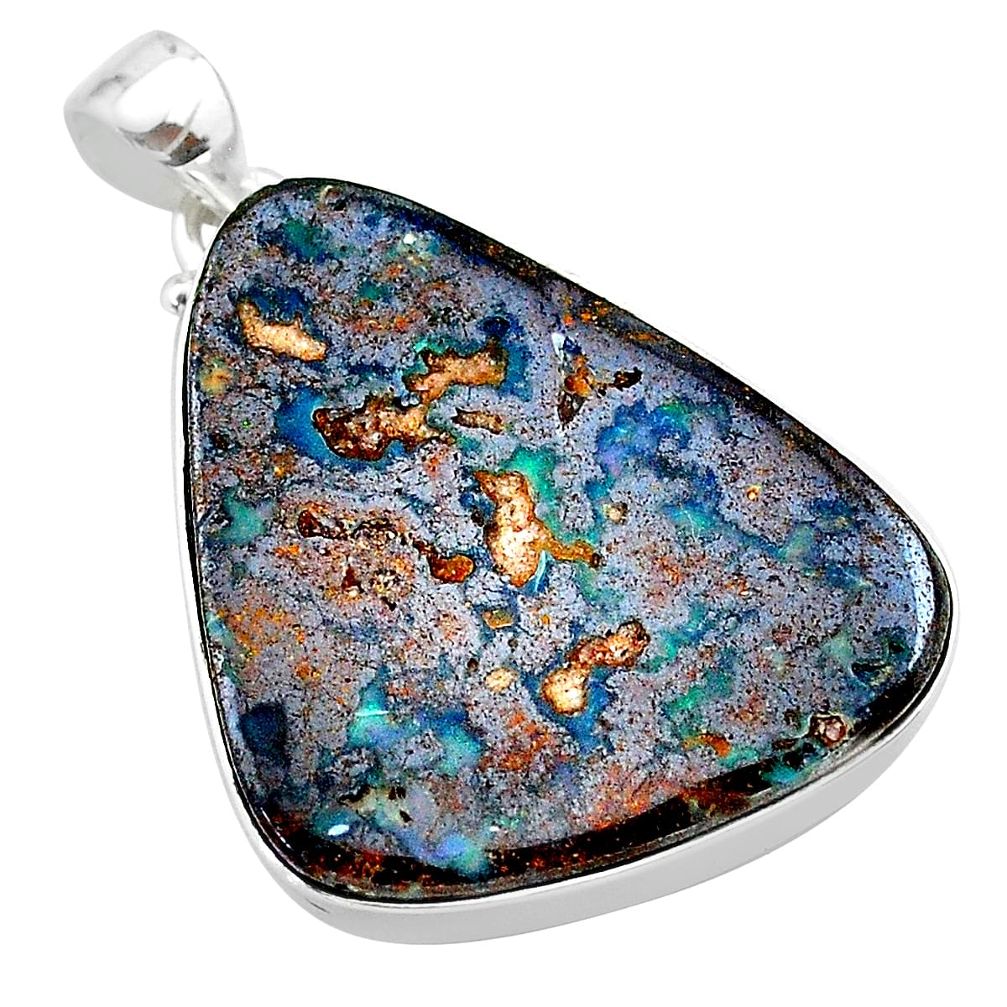 31.56cts natural brown boulder opal 925 sterling silver pendant jewelry t22336