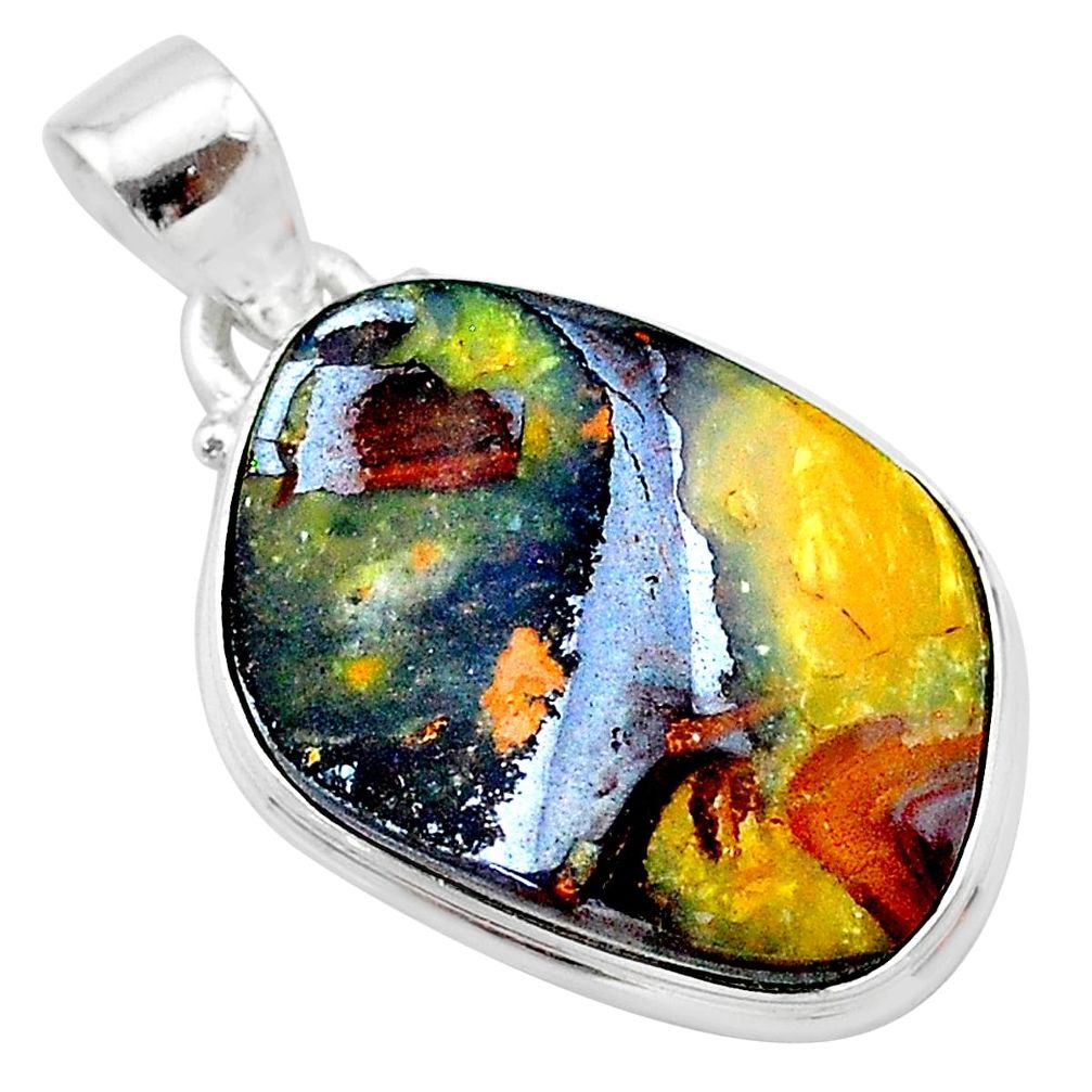 19.34cts natural brown boulder opal 925 sterling silver pendant jewelry t22347