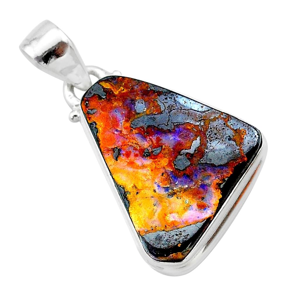 16.82cts natural brown boulder opal 925 sterling silver pendant jewelry t22349