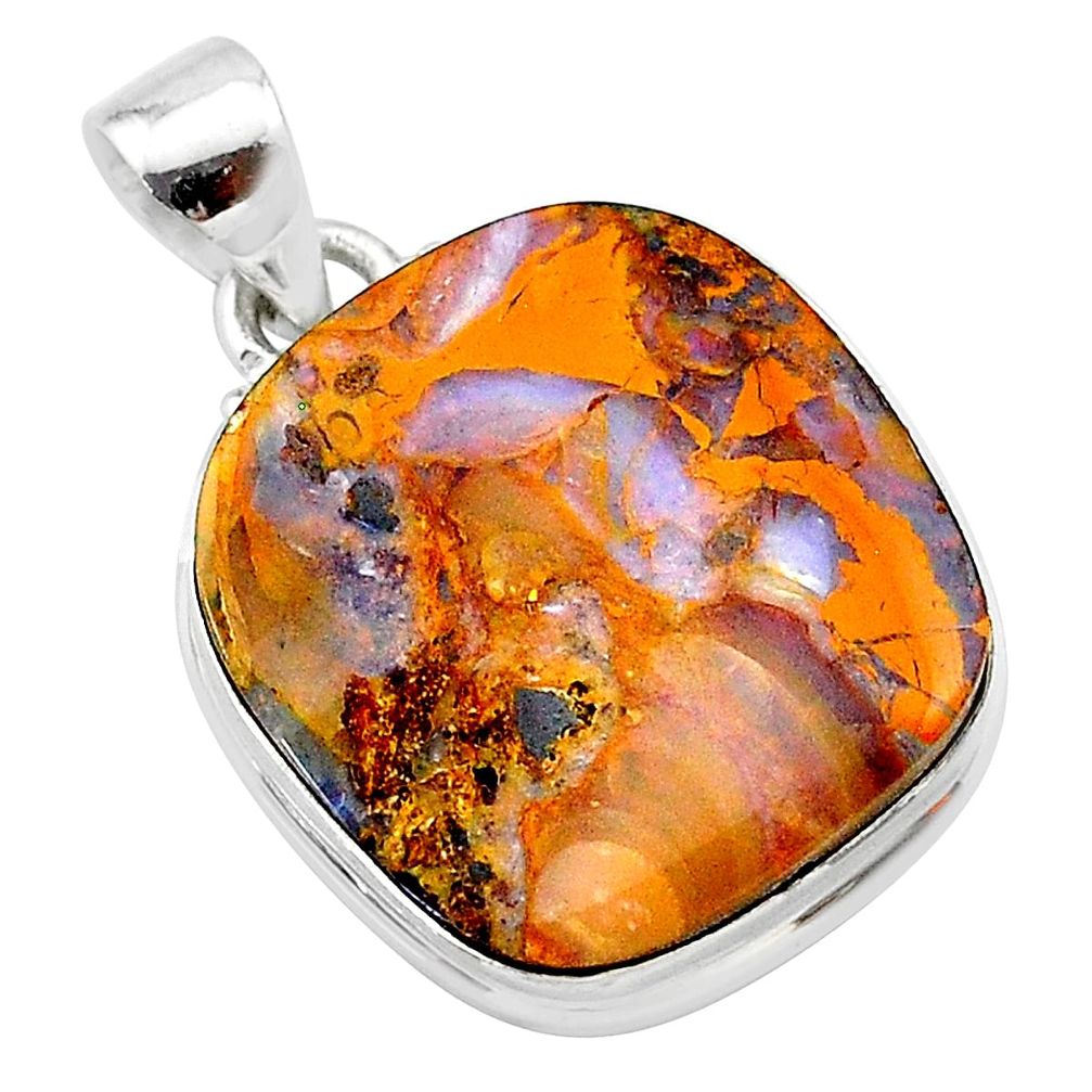 19.37cts natural brown boulder opal 925 sterling silver pendant jewelry t22356
