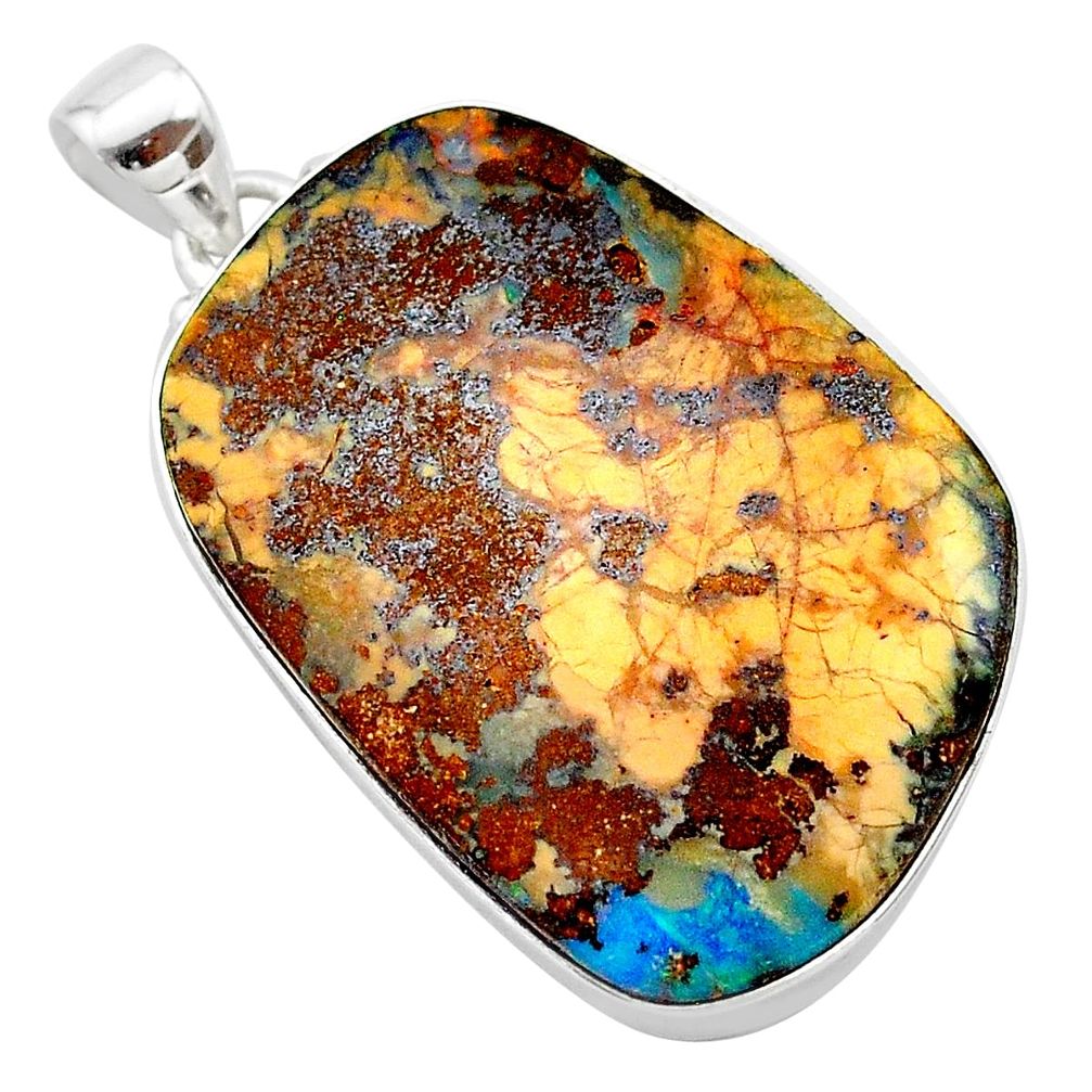 37.13cts natural brown boulder opal 925 sterling silver pendant jewelry t22362