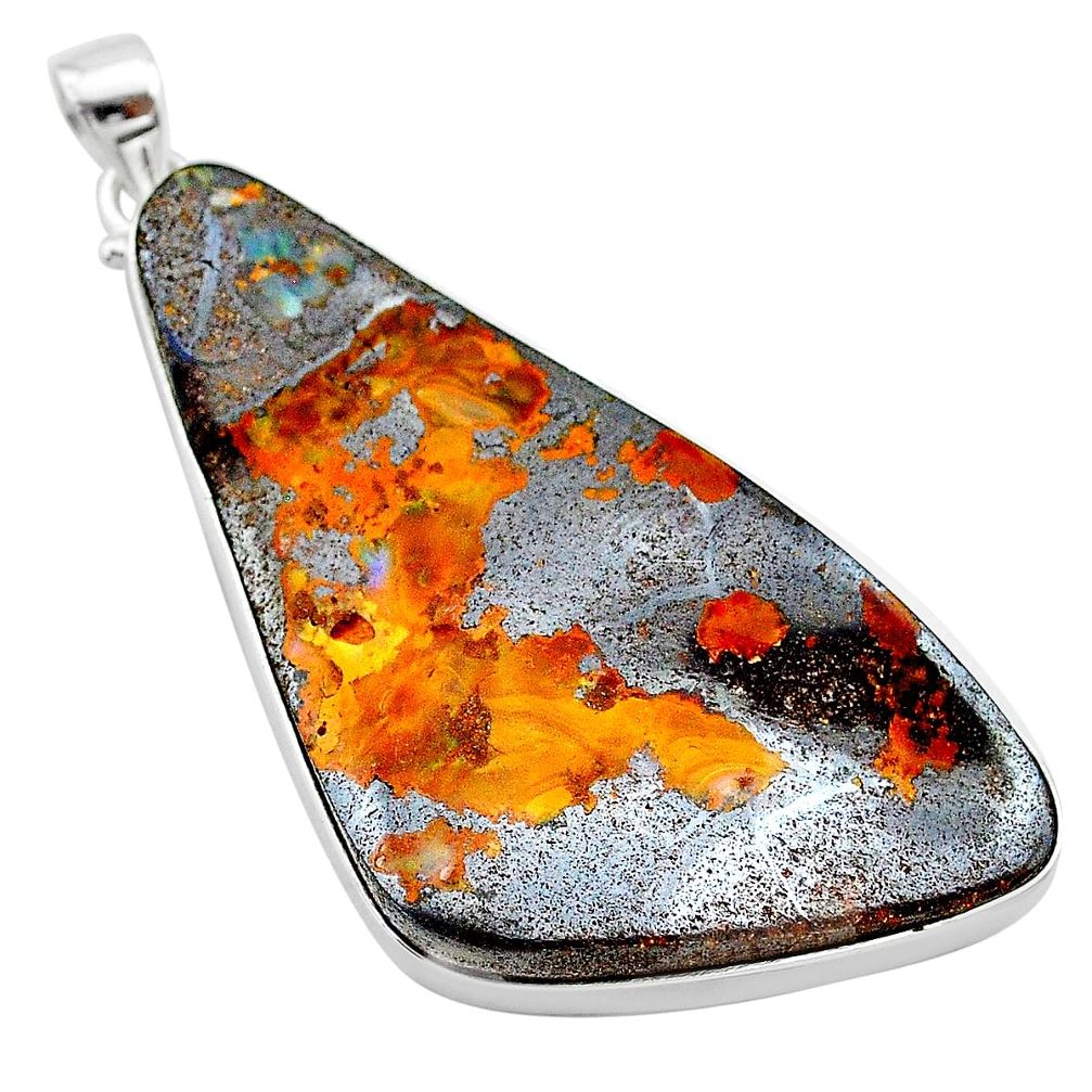 65.54cts natural brown boulder opal 925 sterling silver pendant jewelry t22365