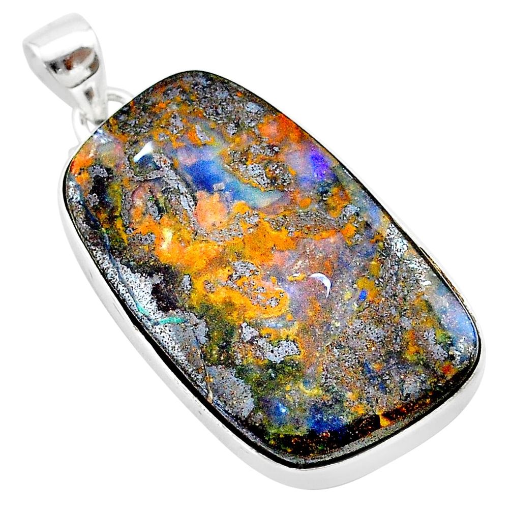 36.09cts natural brown boulder opal 925 sterling silver pendant jewelry t22366