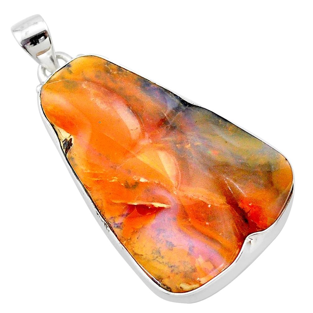 31.53cts natural brown boulder opal 925 sterling silver pendant jewelry t22369