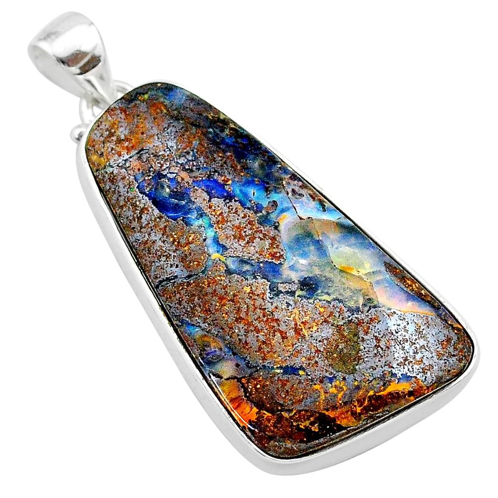 30.88cts natural brown boulder opal 925 sterling silver pendant jewelry t22375