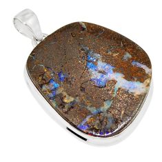35.64cts natural brown boulder opal 925 sterling silver pendant jewelry y26386