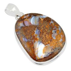 22.59cts natural brown boulder opal 925 sterling silver pendant jewelry y26412