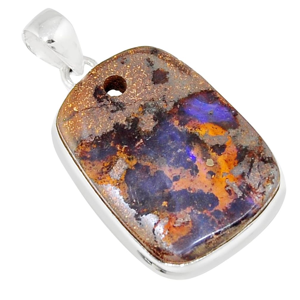 25.60cts natural brown boulder opal 925 sterling silver pendant jewelry y26426