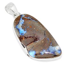 23.06cts natural brown boulder opal 925 sterling silver pendant jewelry y26427