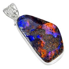 30.49cts natural brown boulder opal 925 sterling silver pendant jewelry y5377