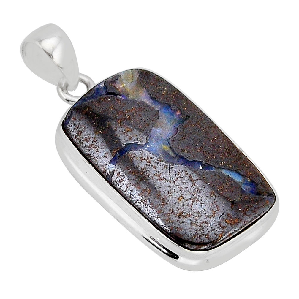 20.35cts natural brown boulder opal 925 sterling silver pendant jewelry y69192