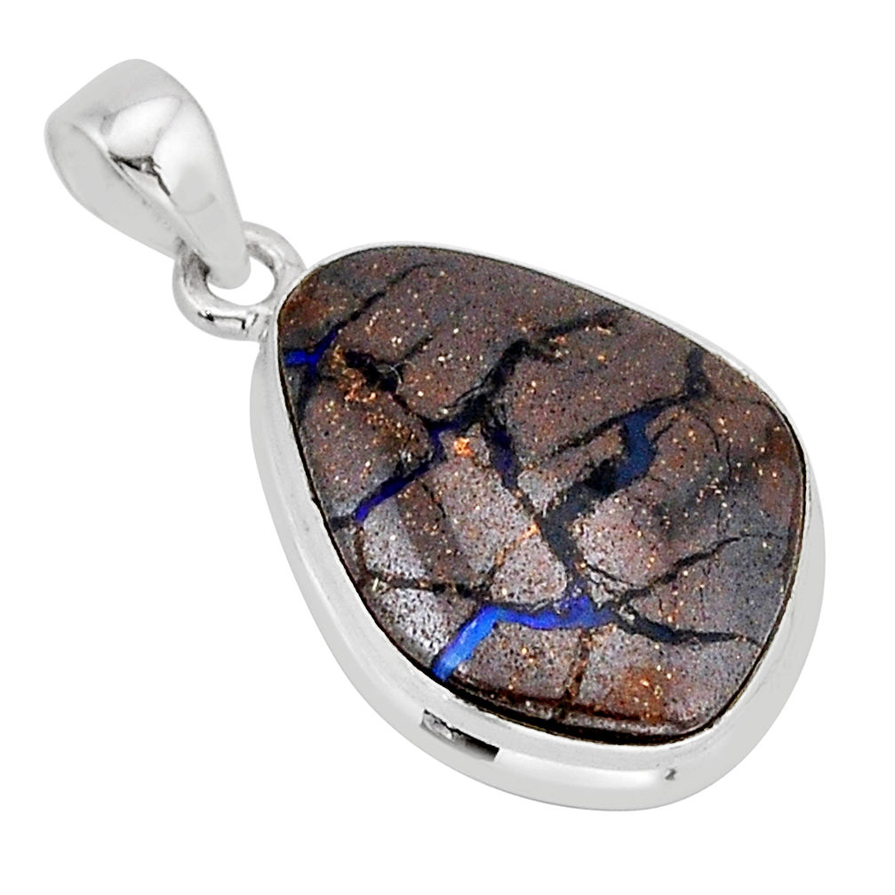 16.49cts natural brown boulder opal 925 sterling silver pendant jewelry y69194
