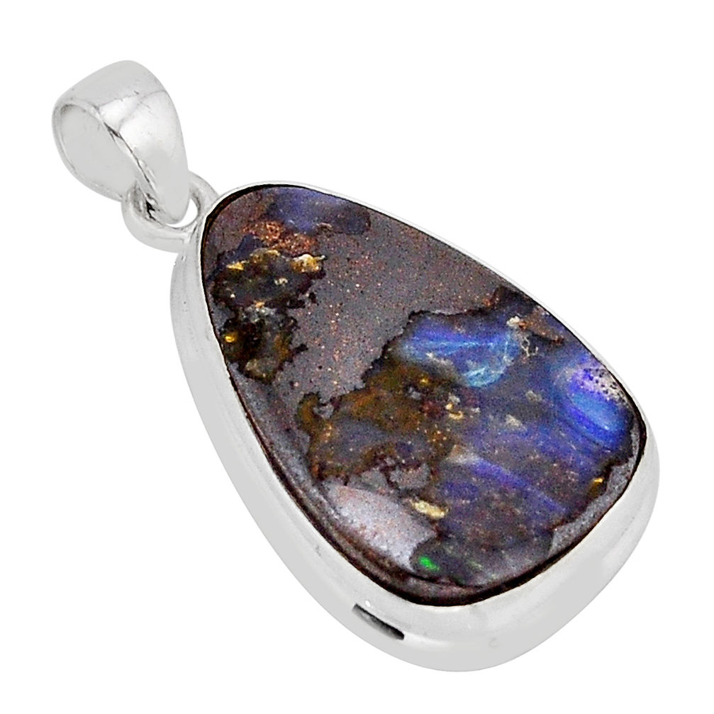 22.44cts natural brown boulder opal 925 sterling silver pendant jewelry y69197