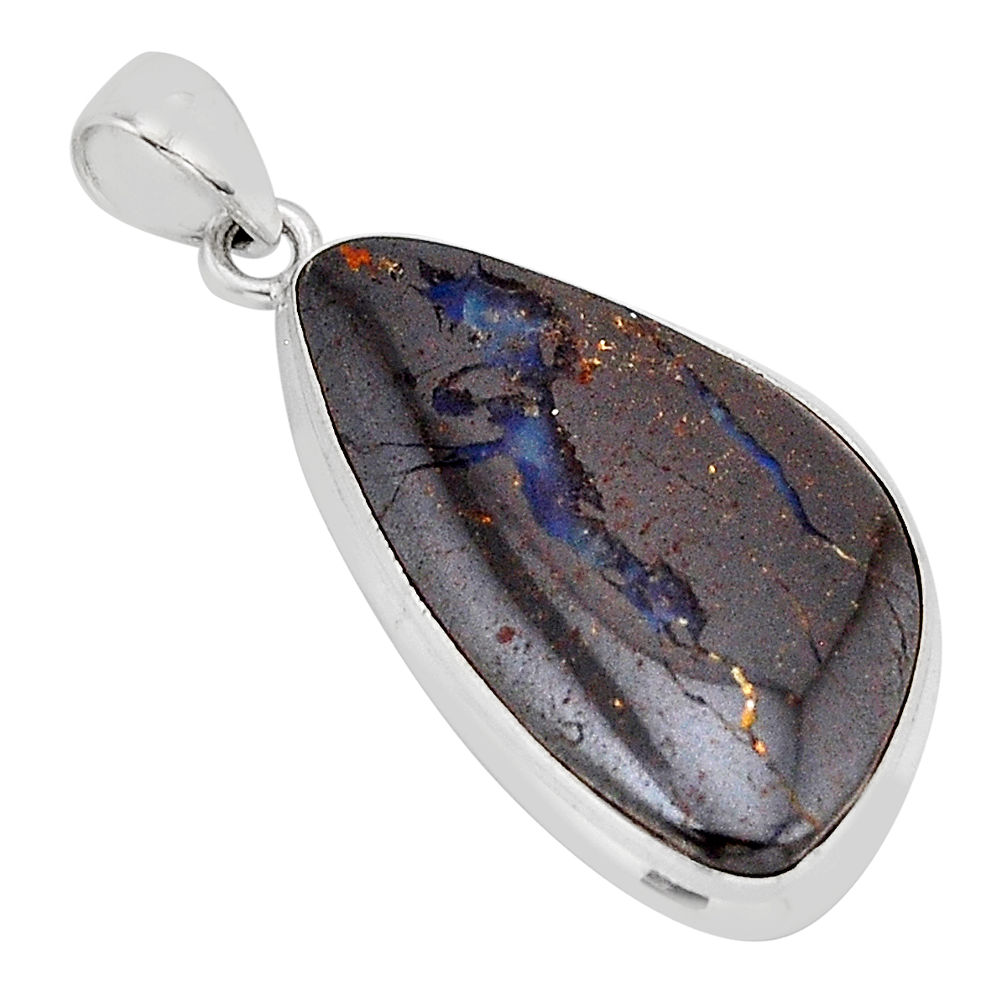 25.03cts natural brown boulder opal 925 sterling silver pendant jewelry y69199