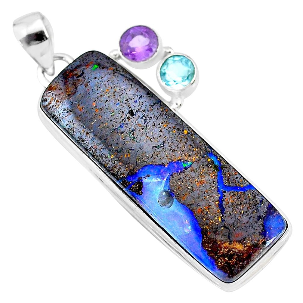 40.44cts natural brown boulder opal amethyst topaz 925 silver pendant r74641