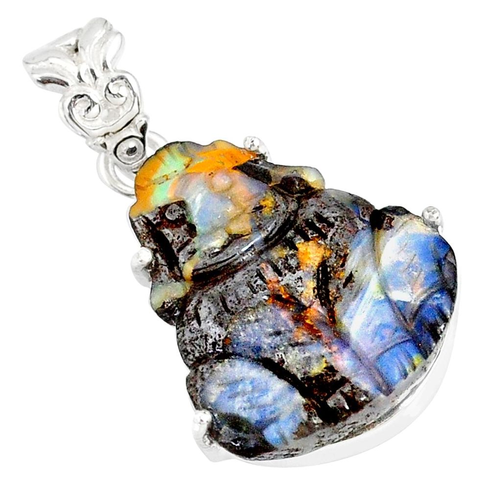 15.36cts natural brown boulder opal carving 925 silver dog charm pendant r79474