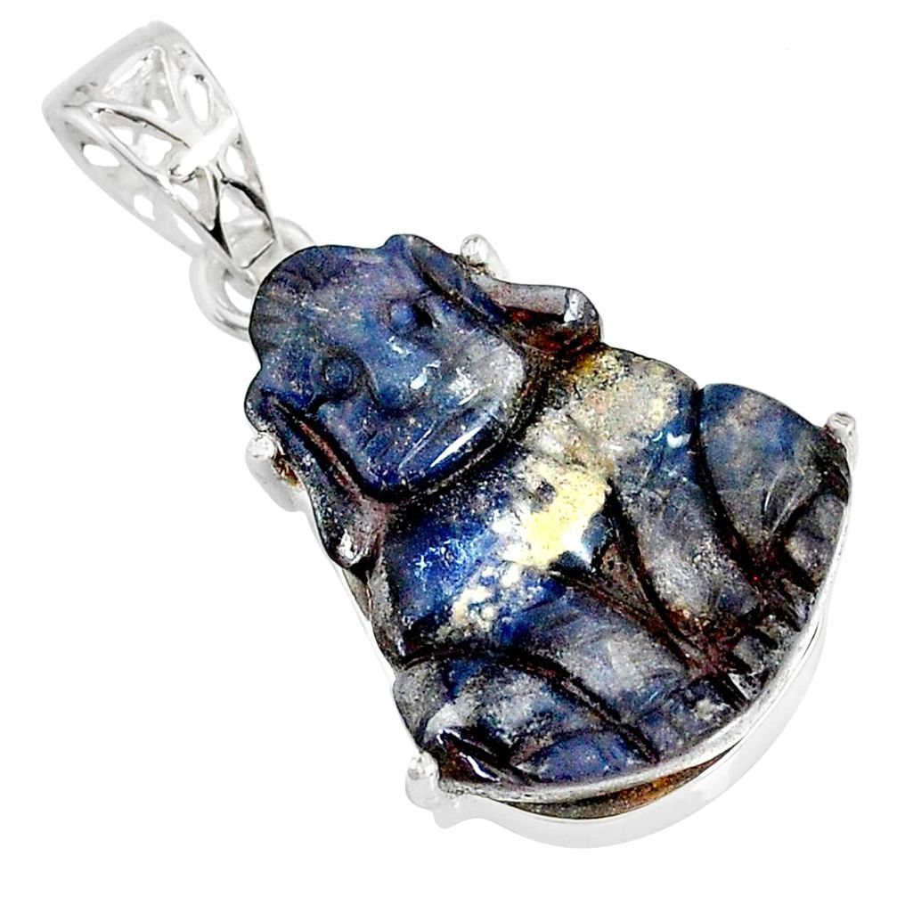 15.20cts natural brown boulder opal carving 925 silver dog charm pendant r79478