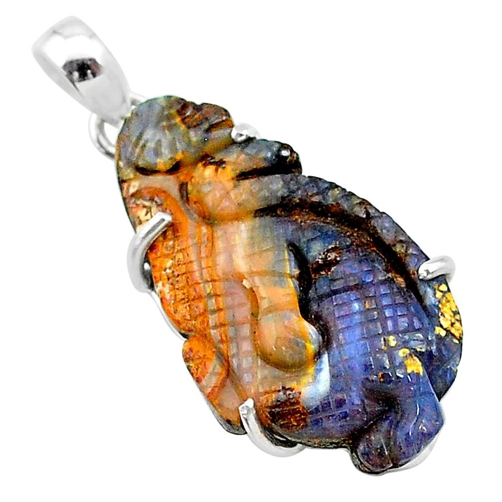 16.85cts natural brown boulder opal carving 925 silver dragon pendant t24112