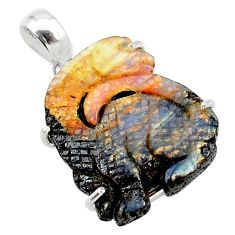 15.24cts natural brown boulder opal carving 925 silver dragon pendant t24143