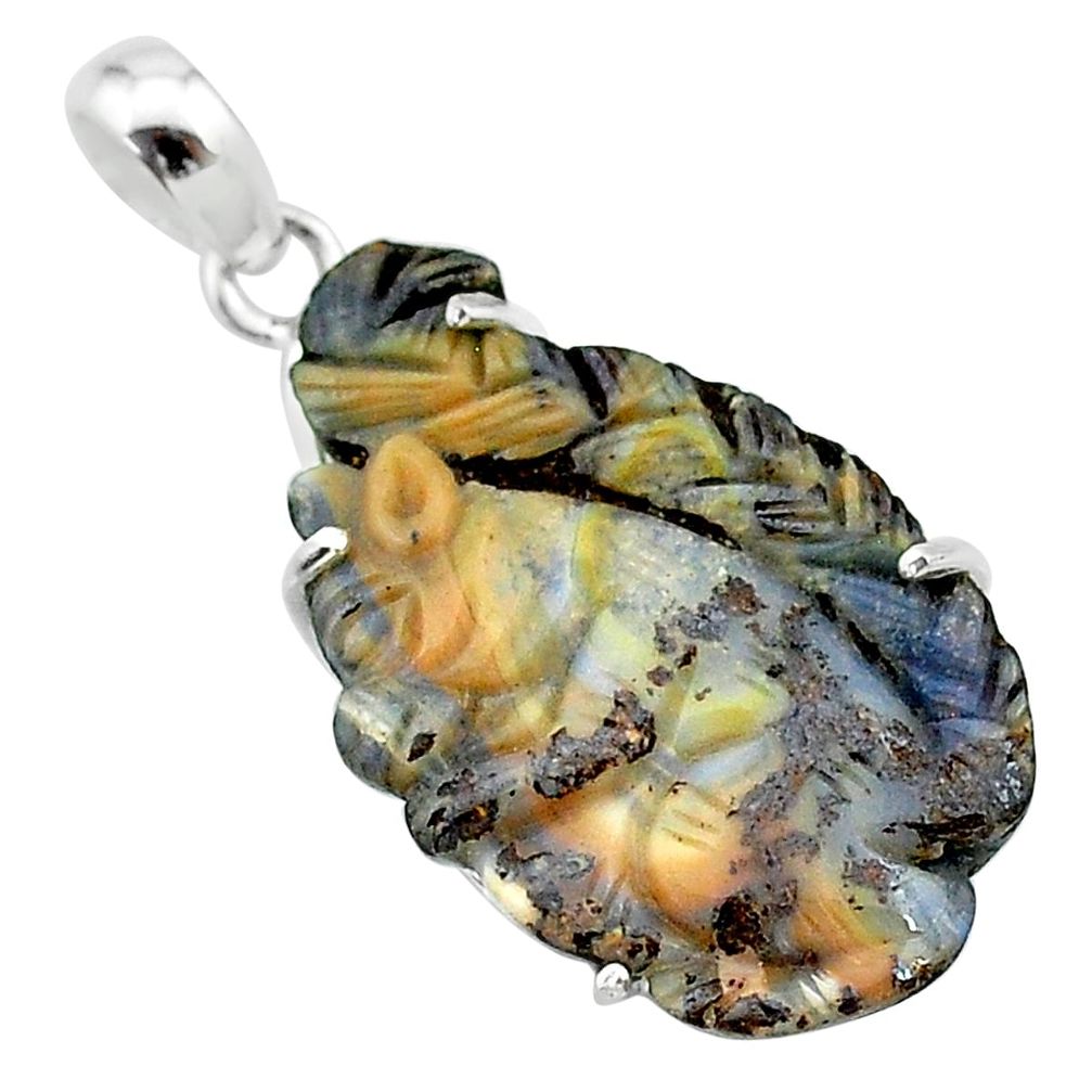 16.20cts natural brown boulder opal carving 925 silver dragon pendant t24158