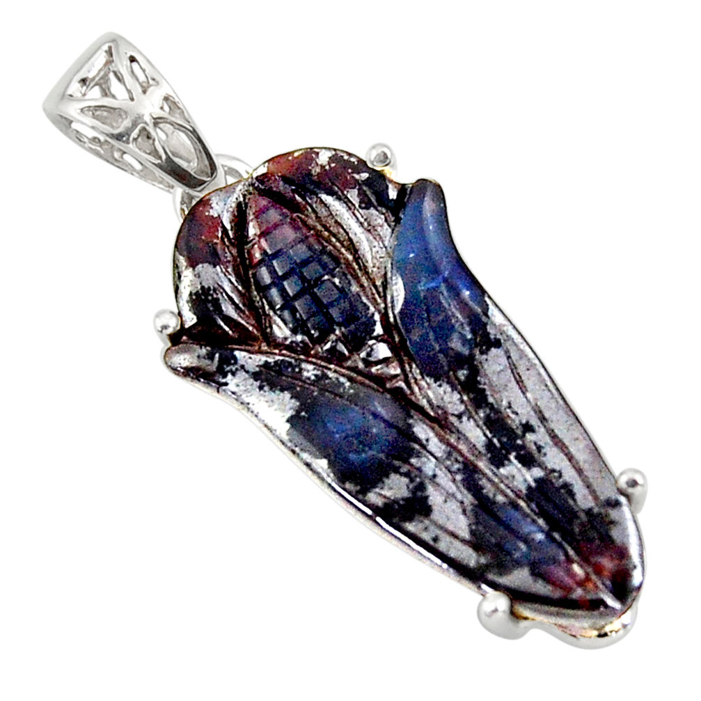 18.95cts natural brown boulder opal carving 925 silver pendant jewelry r30773