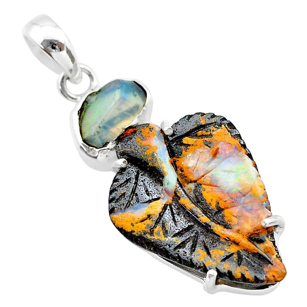 16.82cts natural brown boulder opal carving 925 silver pendant jewelry t24100