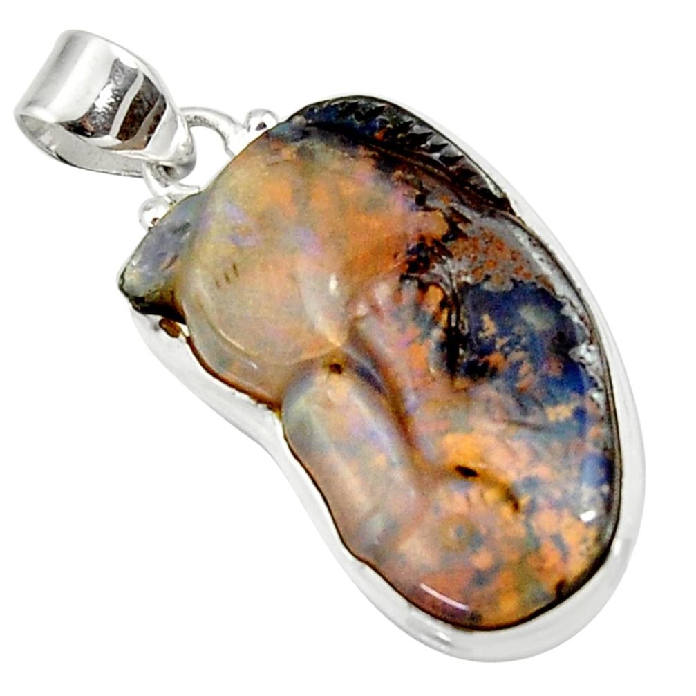  brown boulder opal carving 925 sterling silver pendant d44650