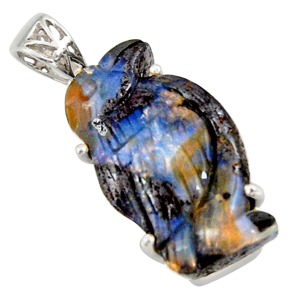 23.66cts natural brown boulder opal carving 925 sterling silver pendant r30775