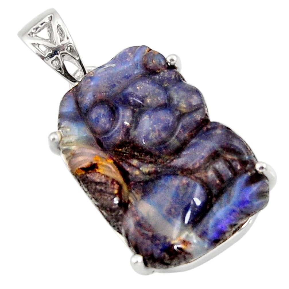 21.30cts natural brown boulder opal carving 925 sterling silver pendant r30792