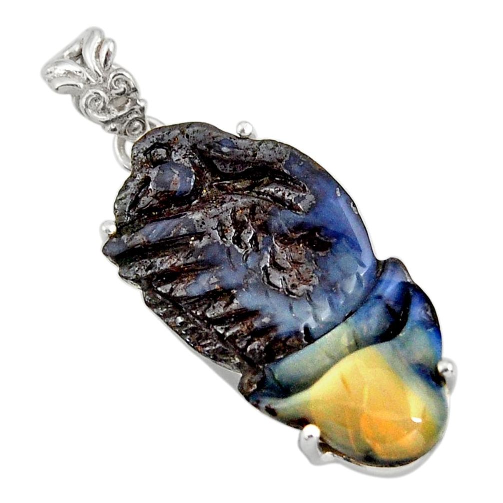 23.74cts natural brown boulder opal carving 925 sterling silver pendant r30795