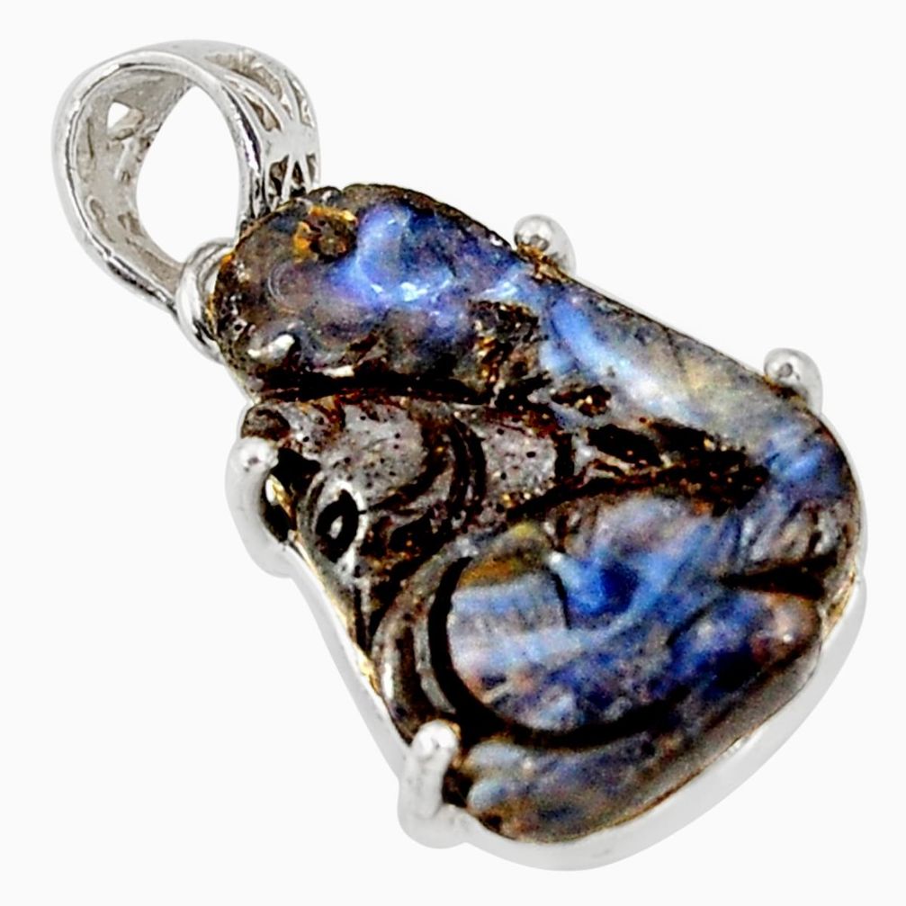16.90cts natural brown boulder opal carving 925 sterling silver pendant r38328