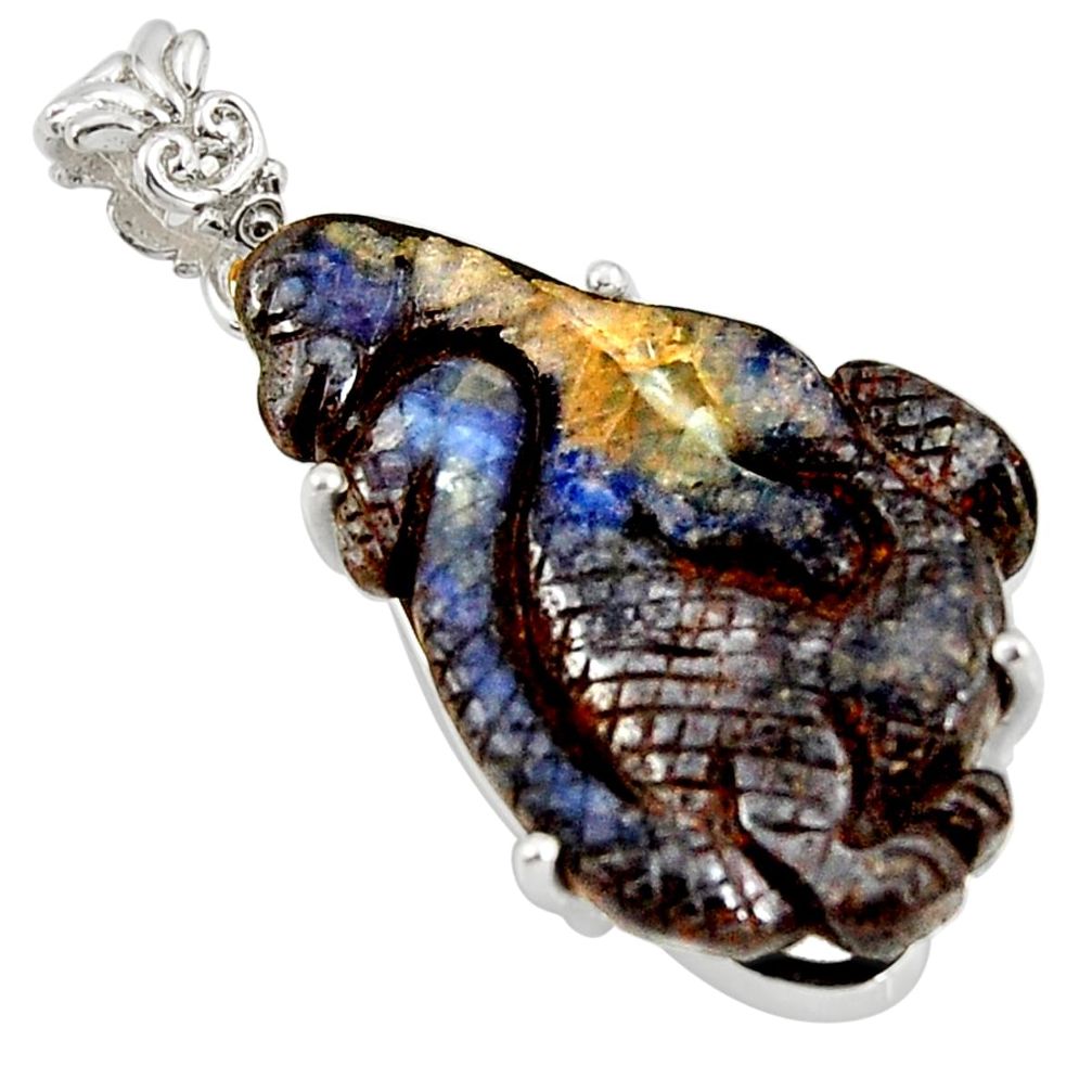 26.19cts natural brown boulder opal carving 925 sterling silver pendant r38334