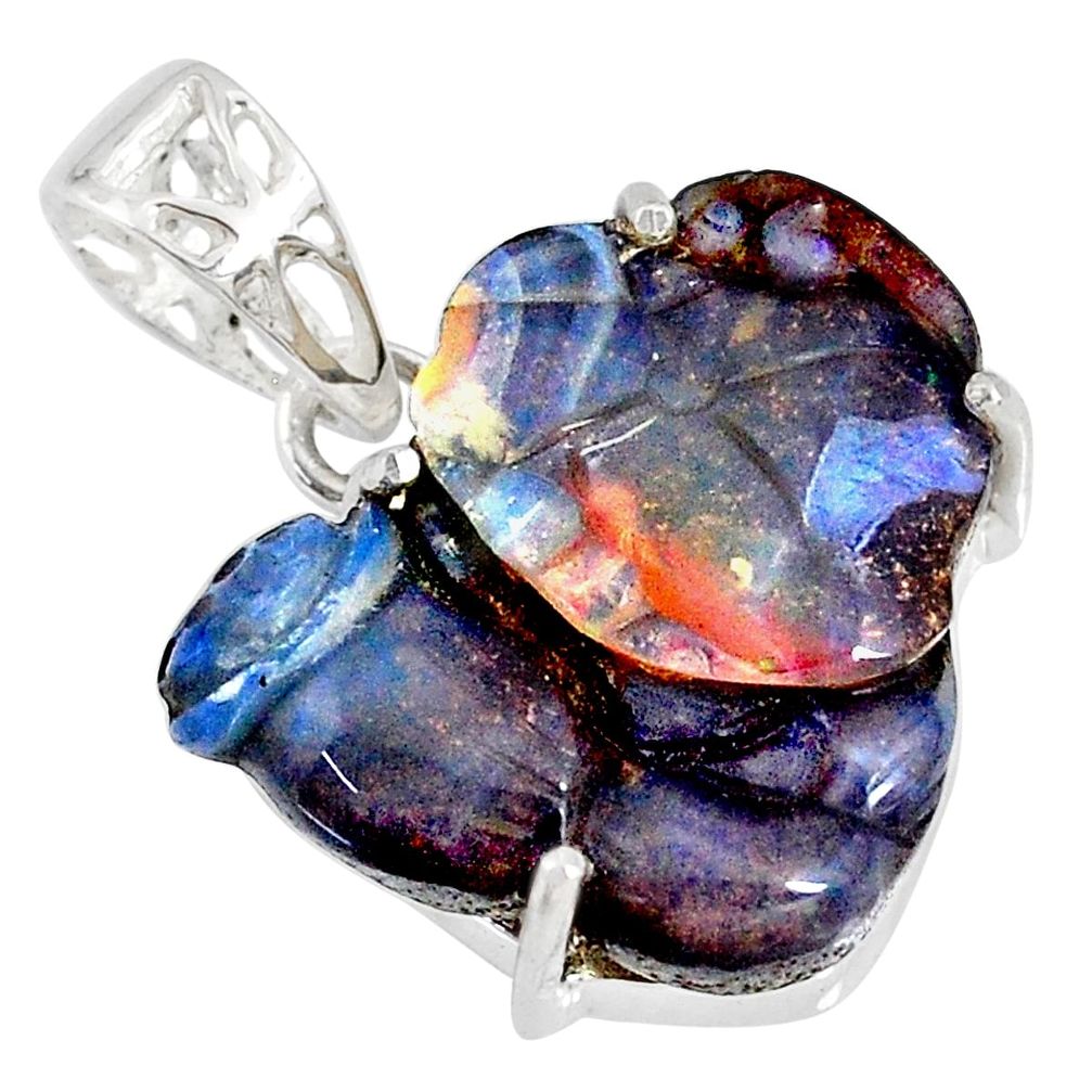 15.90cts natural brown boulder opal carving 925 silver handmade pendant r79442