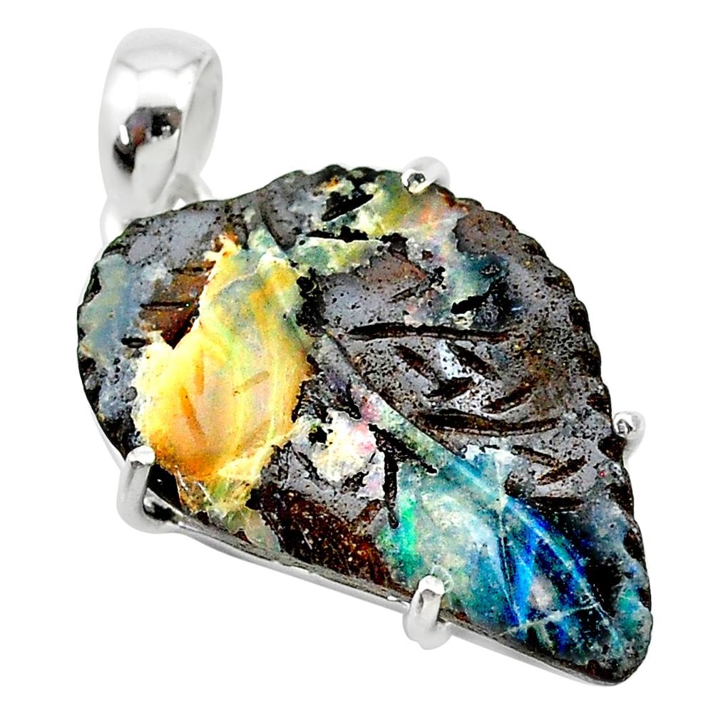 16.85cts natural brown boulder opal carving 925 sterling silver pendant t24123