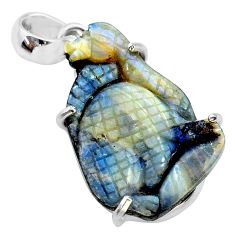 13.08cts natural brown boulder opal carving 925 sterling silver pendant t24129