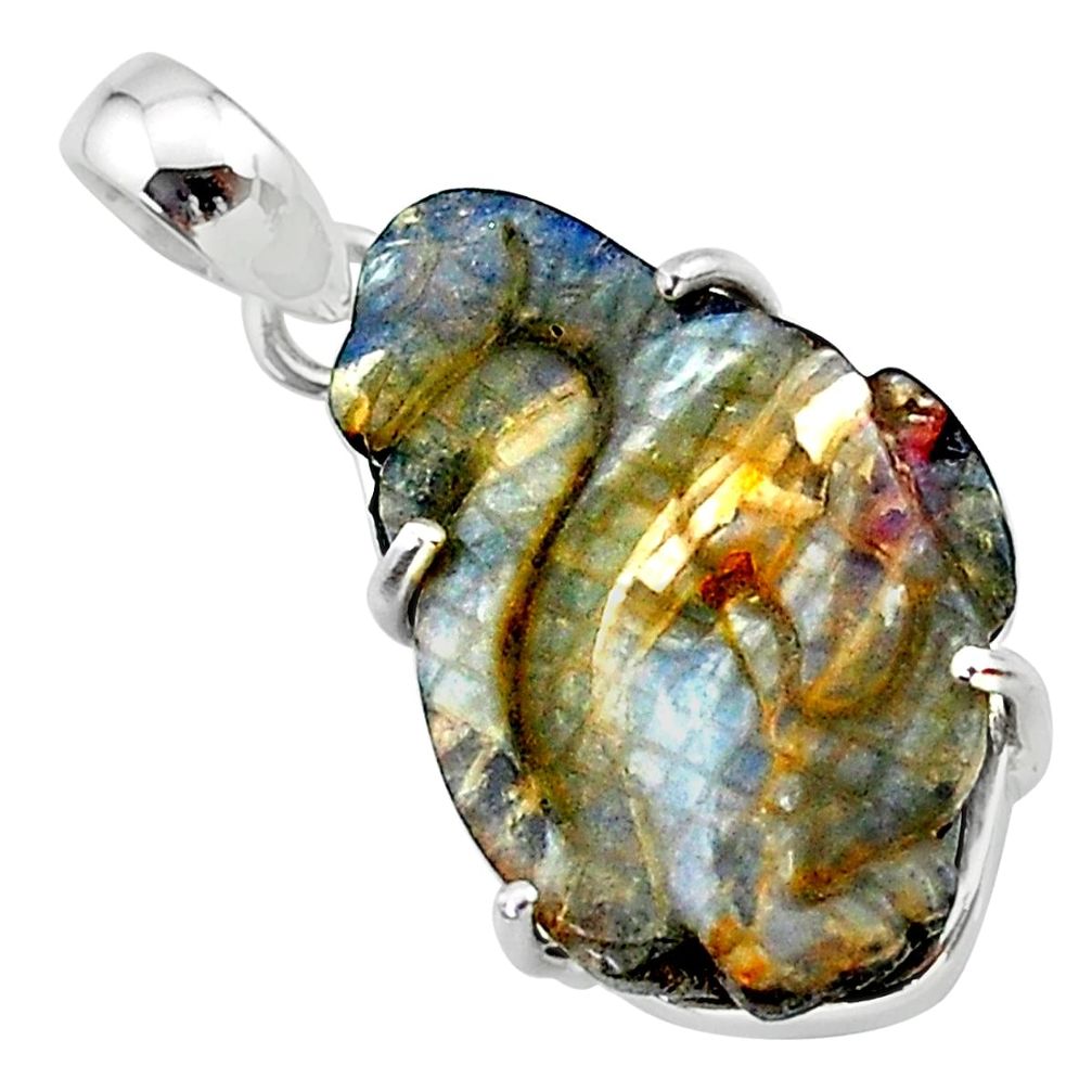 11.65cts natural brown boulder opal carving 925 sterling silver pendant t24154