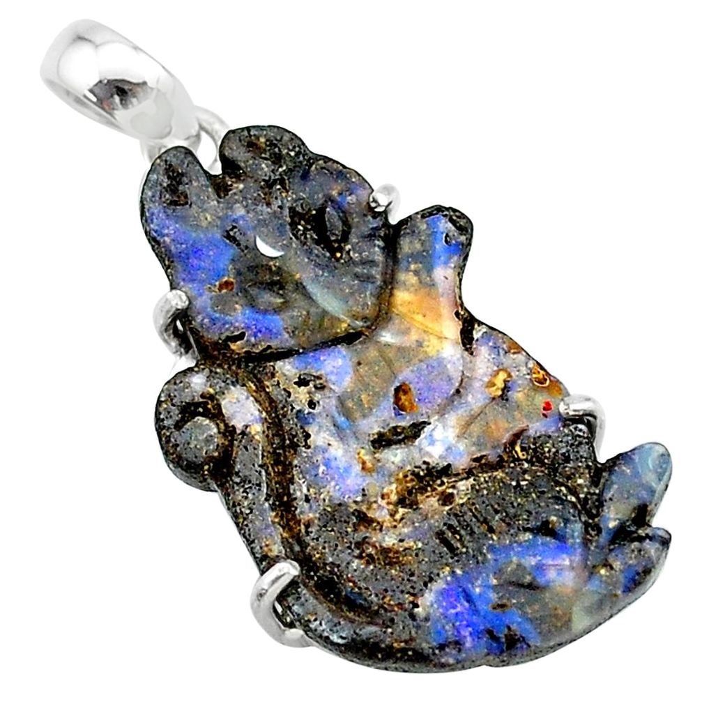 16.28cts natural brown boulder opal carving 925 sterling silver pendant t24156