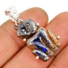 15.65cts natural brown boulder opal carving dog 925 silver pendant jewelry y6015