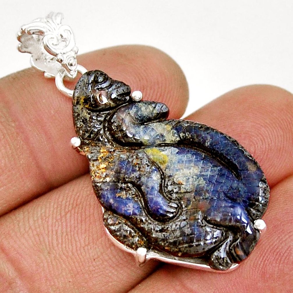 25.28cts natural brown boulder opal carving dragon 925 silver pendant y6020