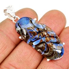 21.92cts natural brown boulder opal carving fancy 925 silver pendant y6017