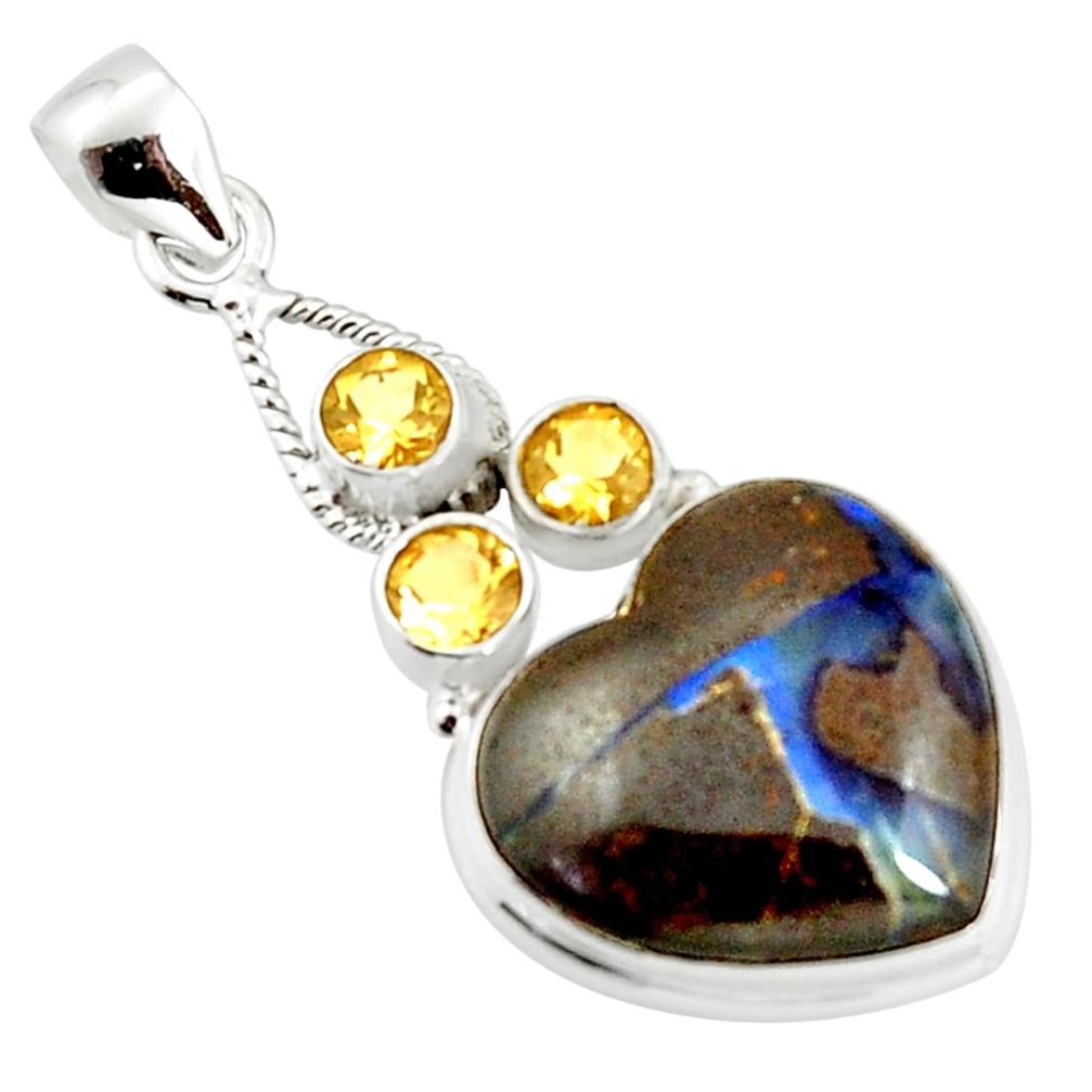 26.16cts natural brown boulder opal citrine 925 sterling silver pendant r20325