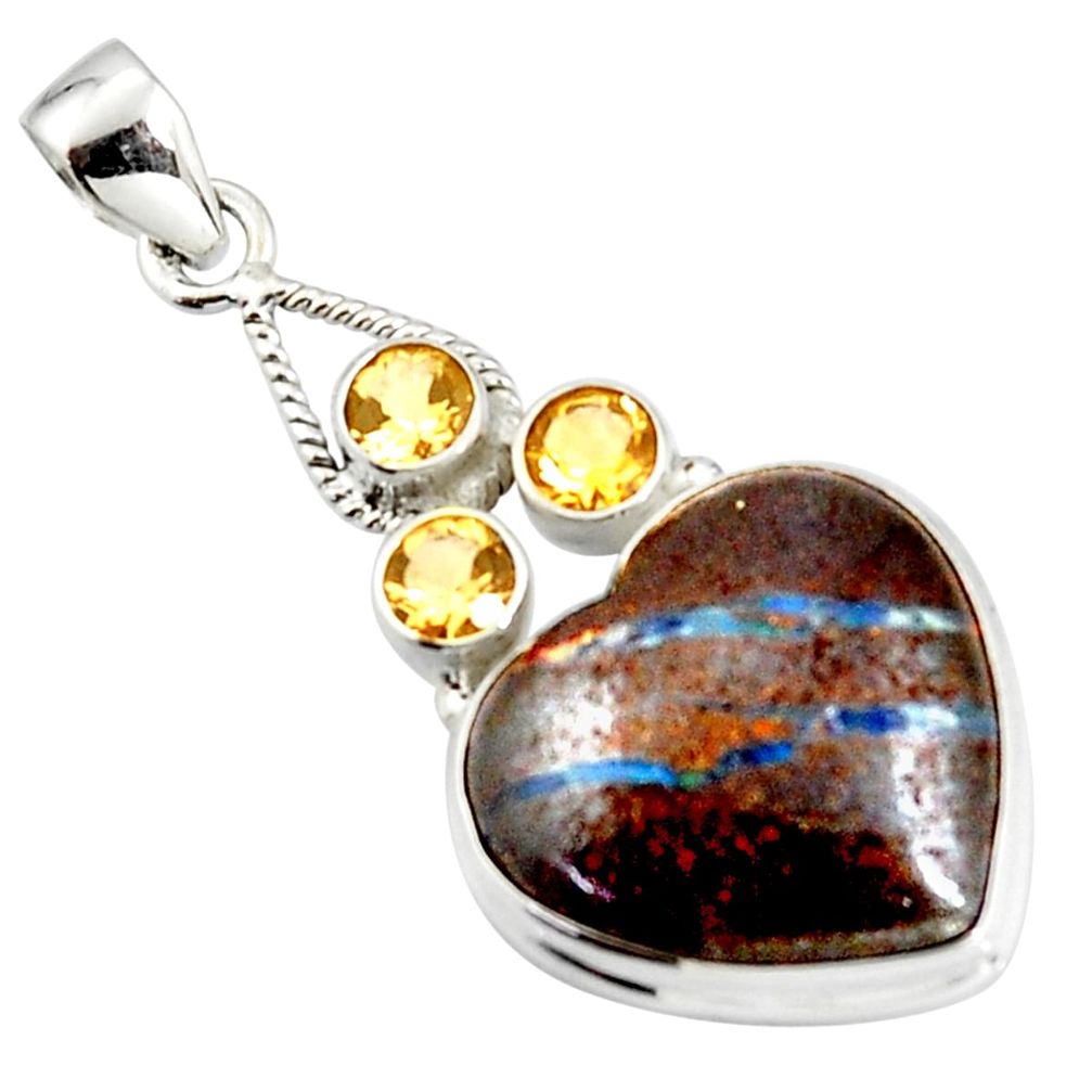 25.60cts natural brown boulder opal citrine 925 sterling silver pendant r20326