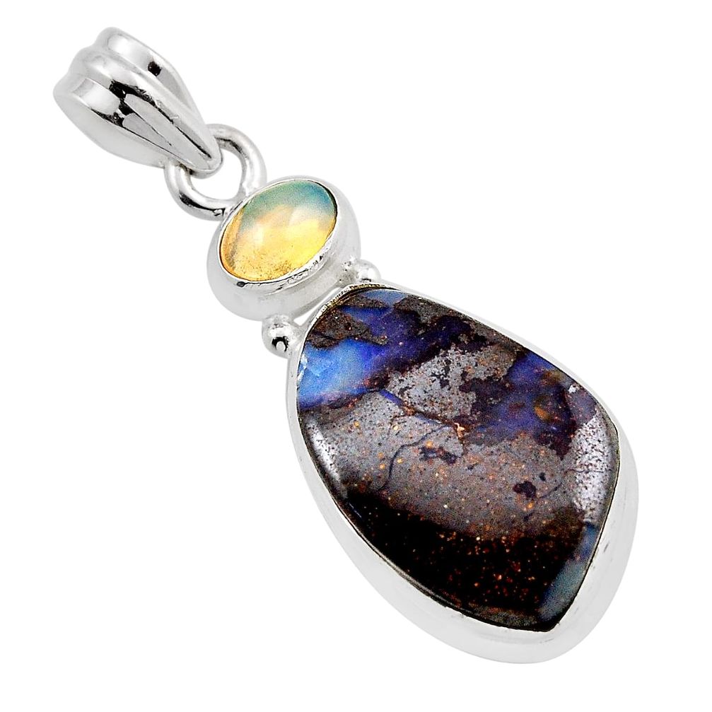 15.96cts natural brown boulder opal ethiopian opal 925 silver pendant y88834