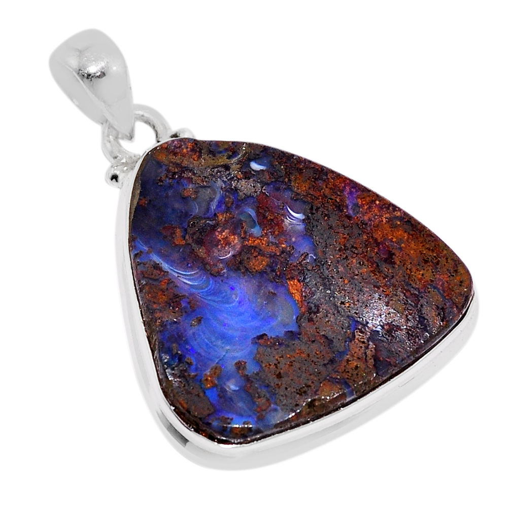 15.89cts natural brown boulder opal fancy 925 sterling silver pendant n38676