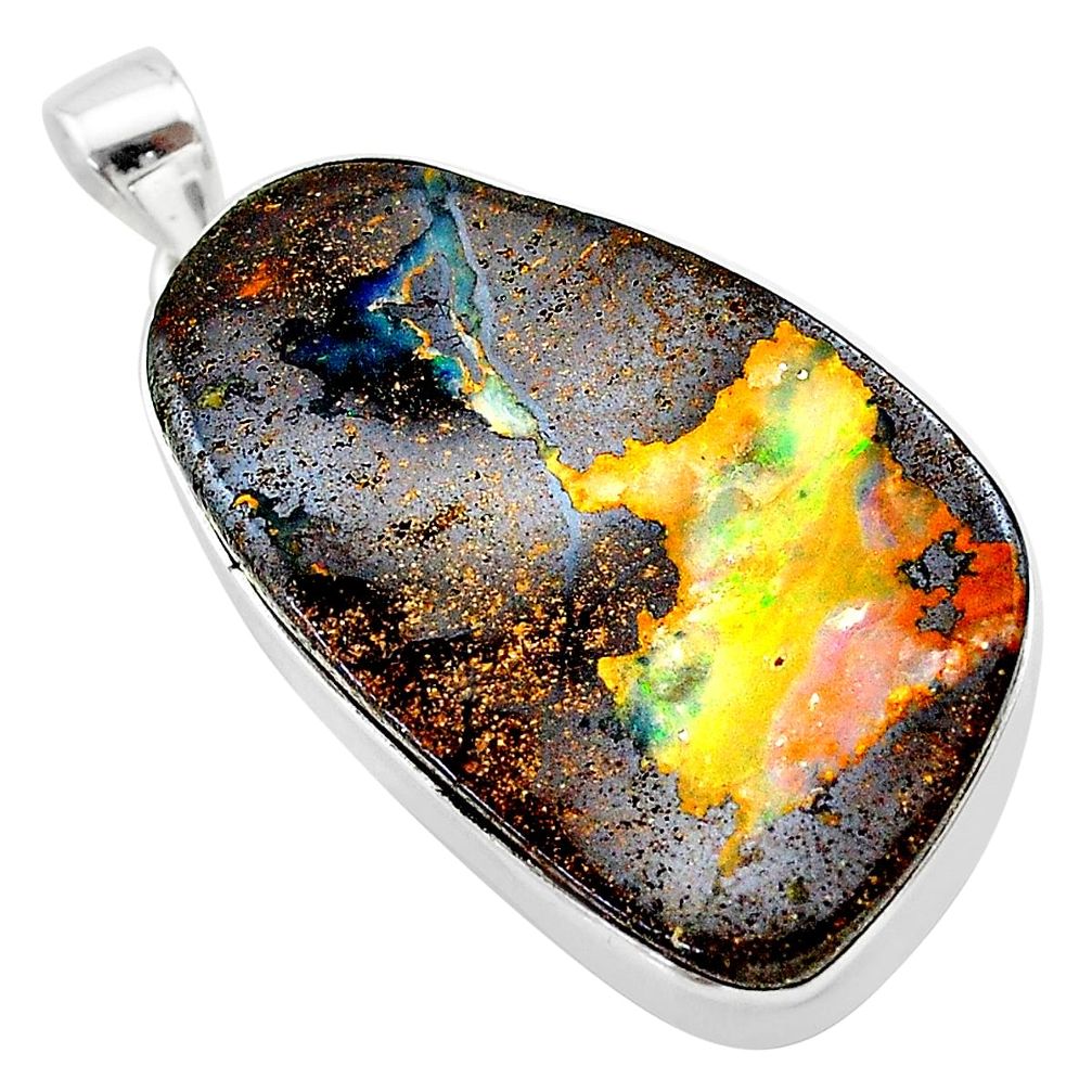 43.93cts natural brown boulder opal fancy 925 sterling silver pendant t22367